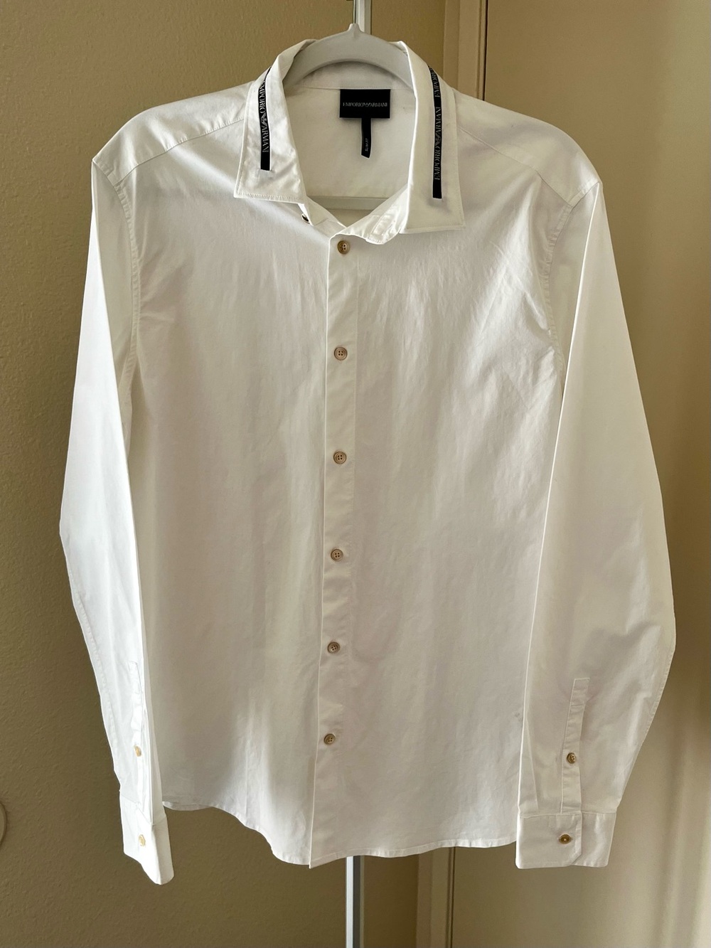 EMPORIO ARMANI Tape Logo Regular Fit Shirt White Size 2XL